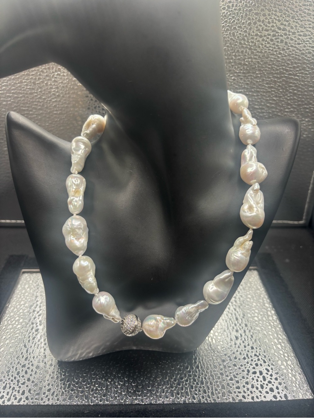 Baroque Freshwater Pearl Necklace in Iridescent White with Decorative Clasp